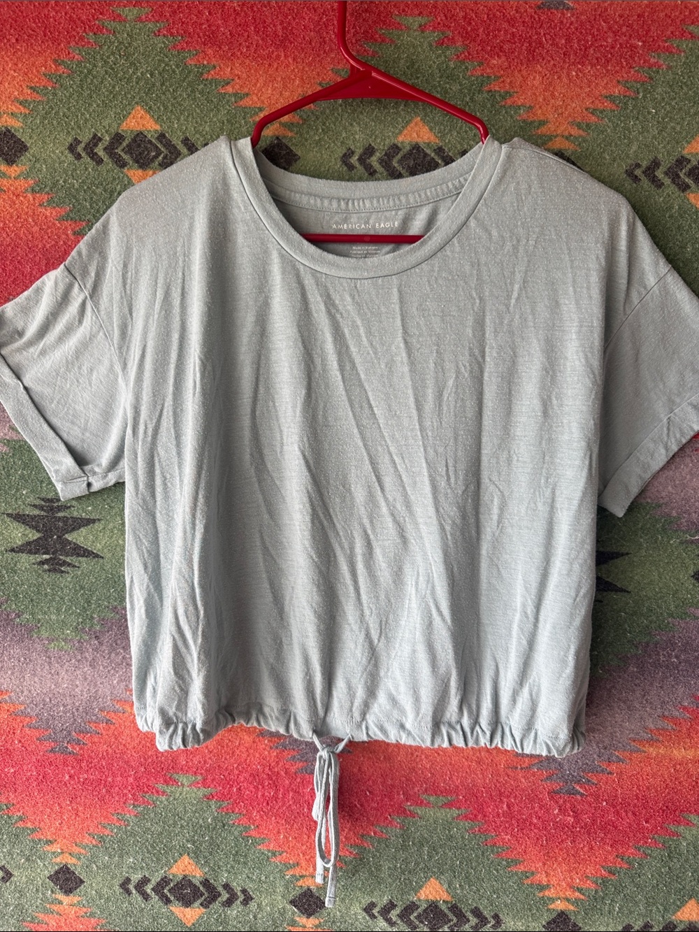 American Eagle Outfitters Light Blue Drawstring Cropped Tee